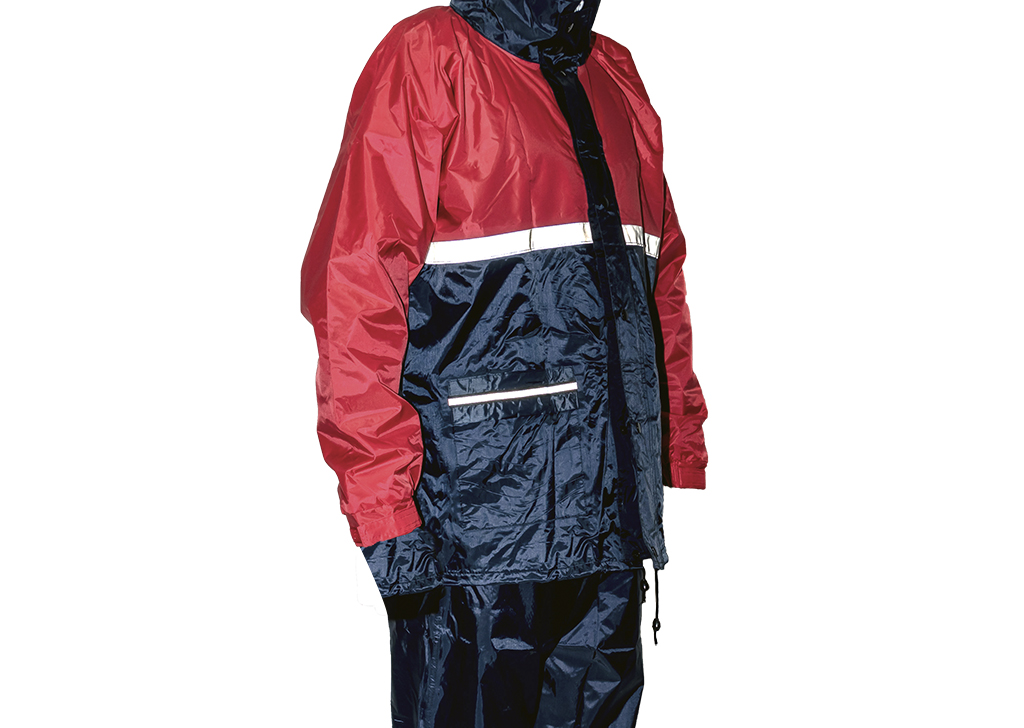 Costum protectie ploaie albastru-rosu