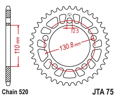 Pinion transmisie spate JT Sprockets Aluminiu JTA75, 44 dinti